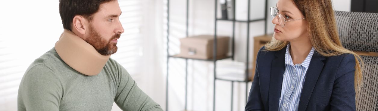 Injured man speaking to his lawyer