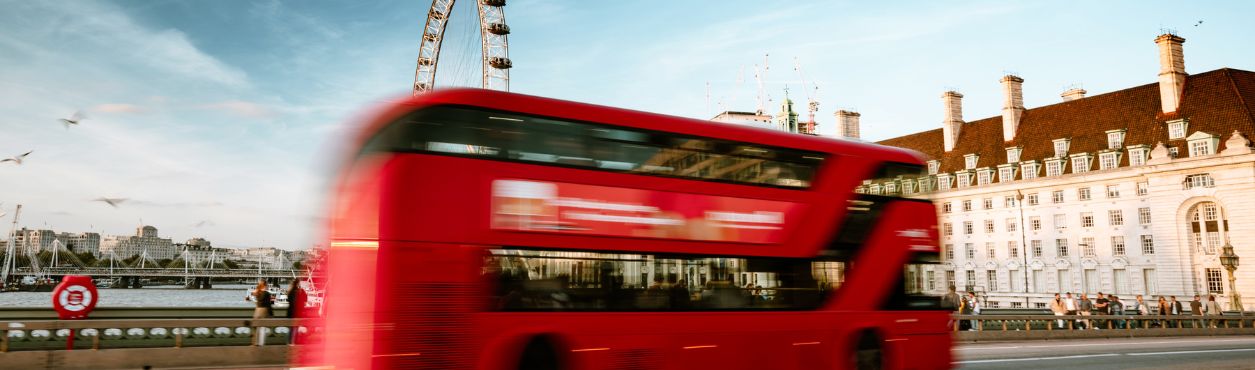 London bus by London Eye