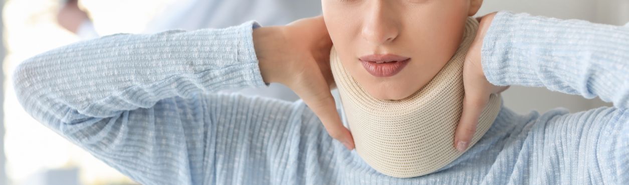 Woman wearing neck brace